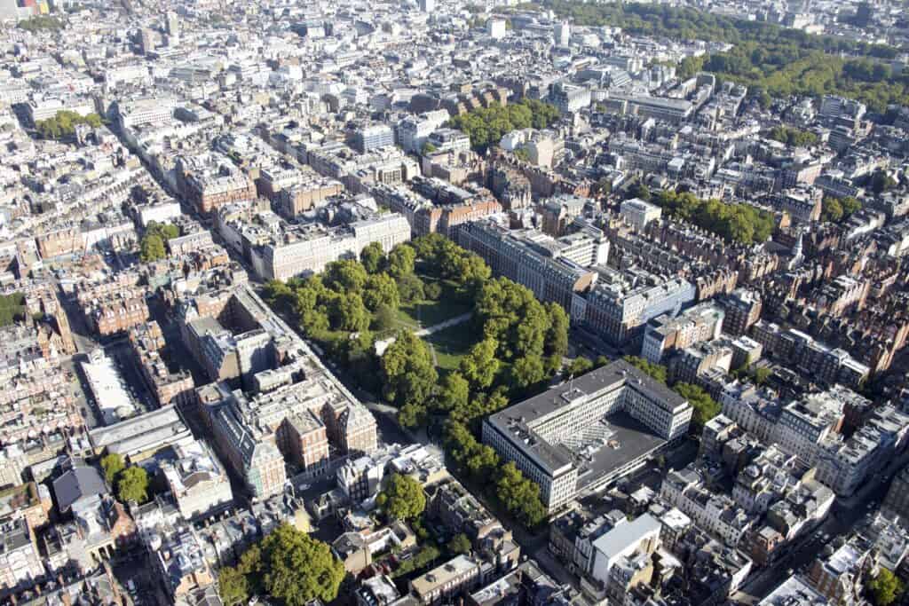 Aerial view of London estate.