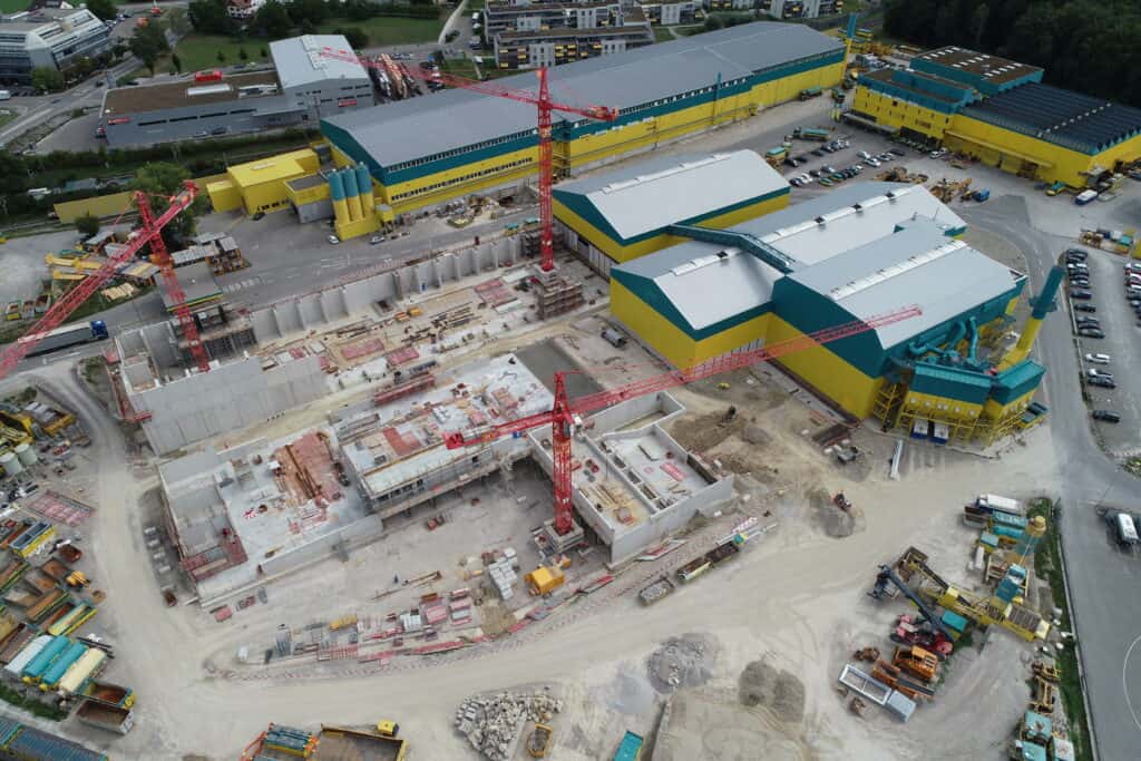 Aerial shot of Eberhard recycling plant under construction in Oberglatt, Switzerland