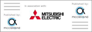 Branding block with logos of McClelland Media and Sponsor Mitsubishi.
