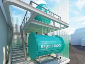 Artist's impression of green hydrogen technology installed at Bruichladdich distillery.